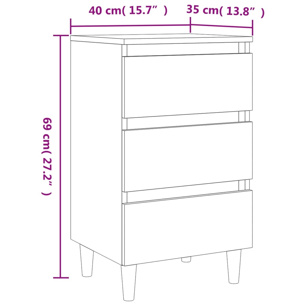 Bedside tables with wooden legs 2pcs 40x35x69cm grey cement