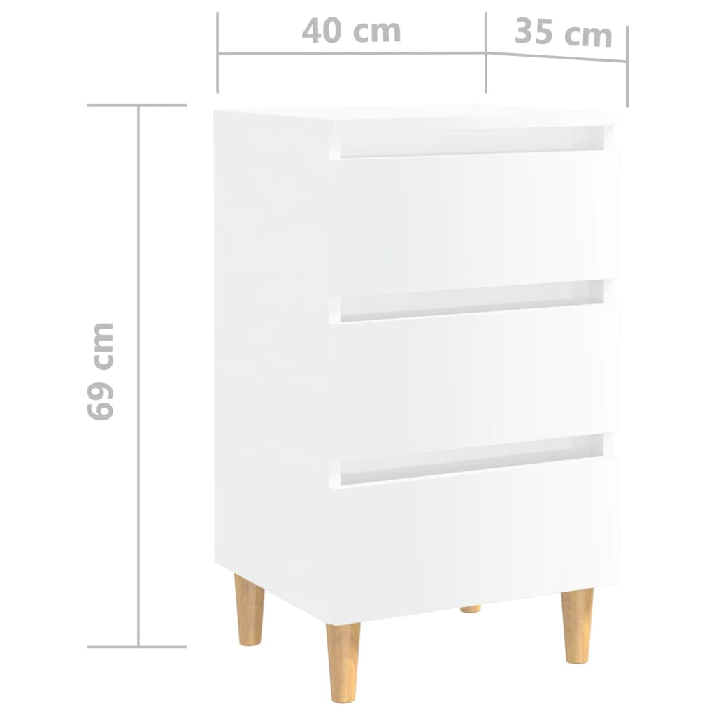 Mesa cabeceira c/ pernas madeira 40x35x69 cm branco brilhante