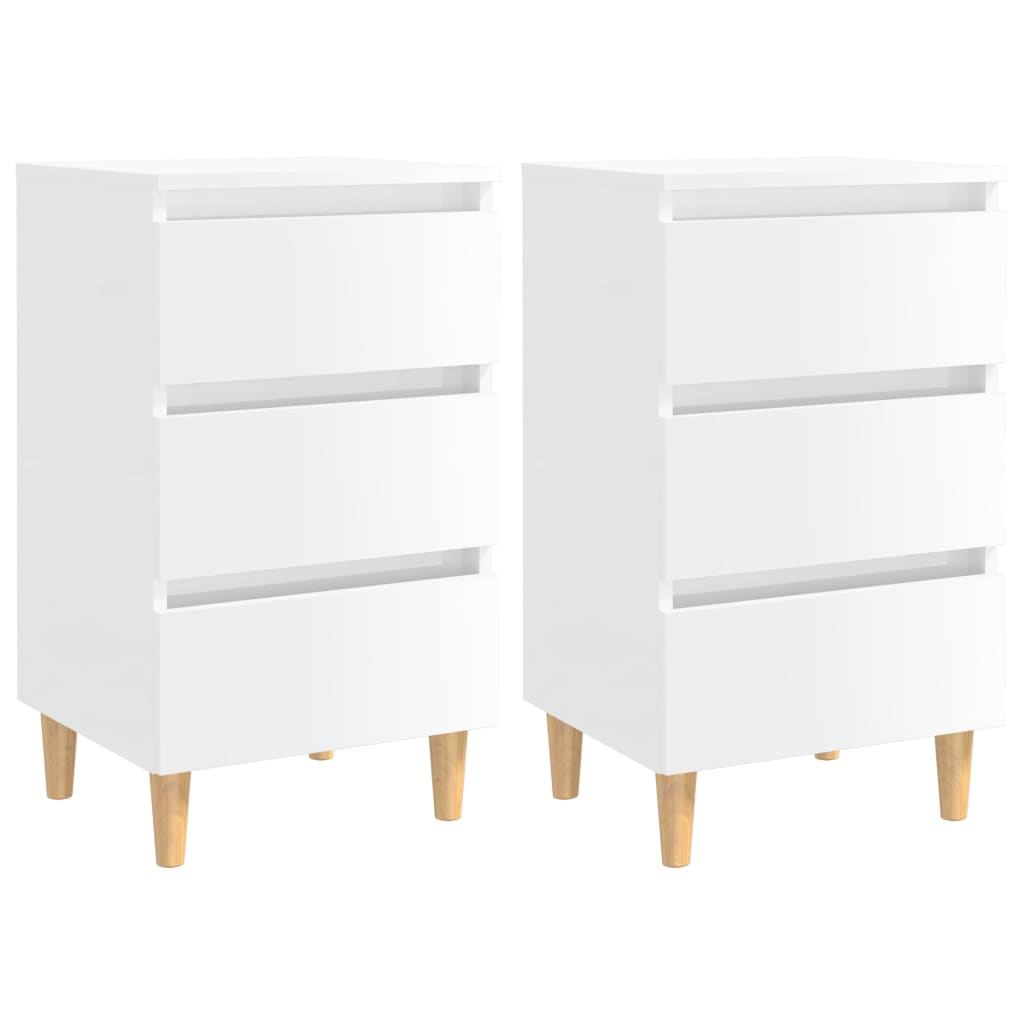 Bedside tables with wooden legs 2pcs 40x35x69cm glossy white