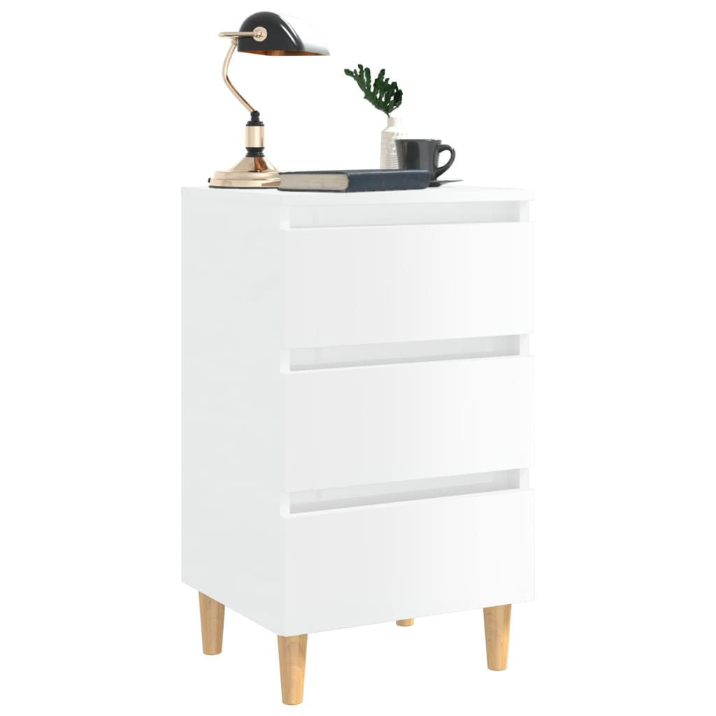 Bedside tables with wooden legs 2pcs 40x35x69cm glossy white