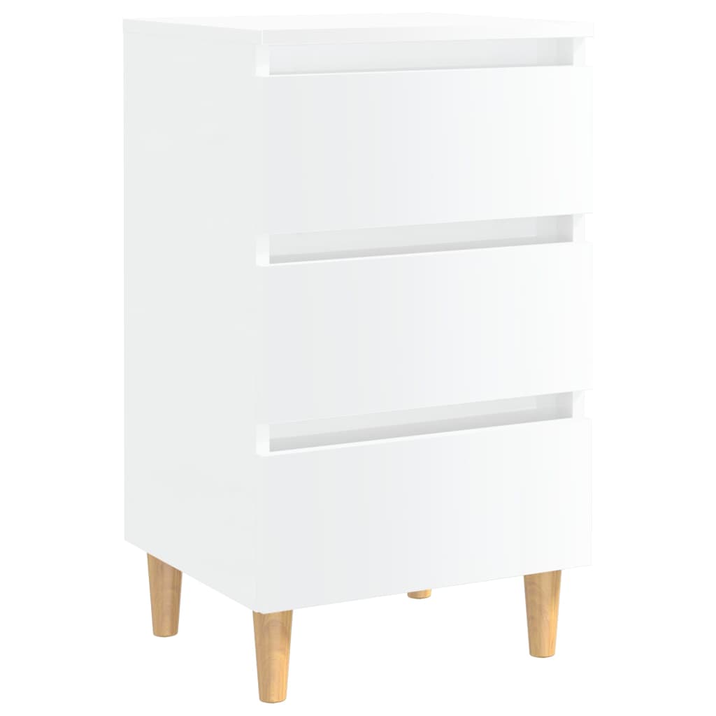 Bedside tables with wooden legs 2pcs 40x35x69cm glossy white