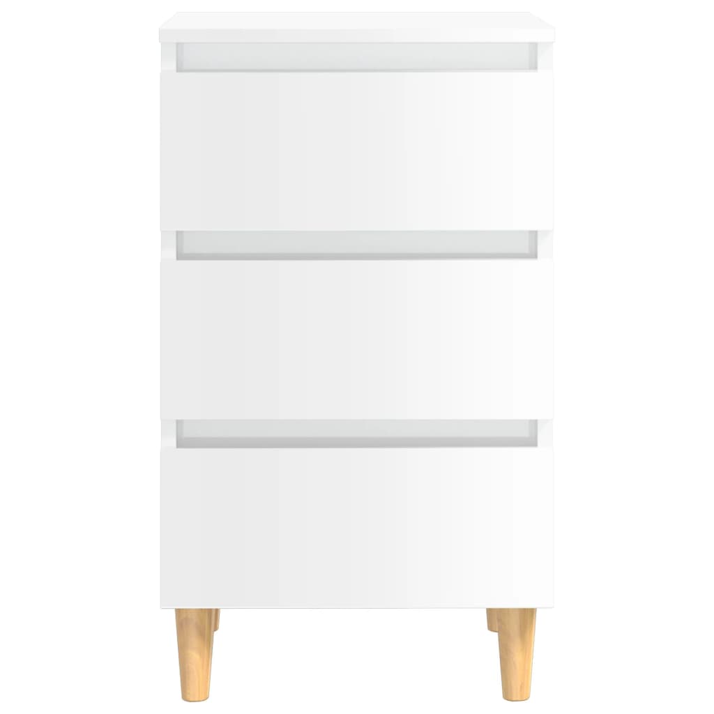 Bedside tables with wooden legs 2pcs 40x35x69cm glossy white