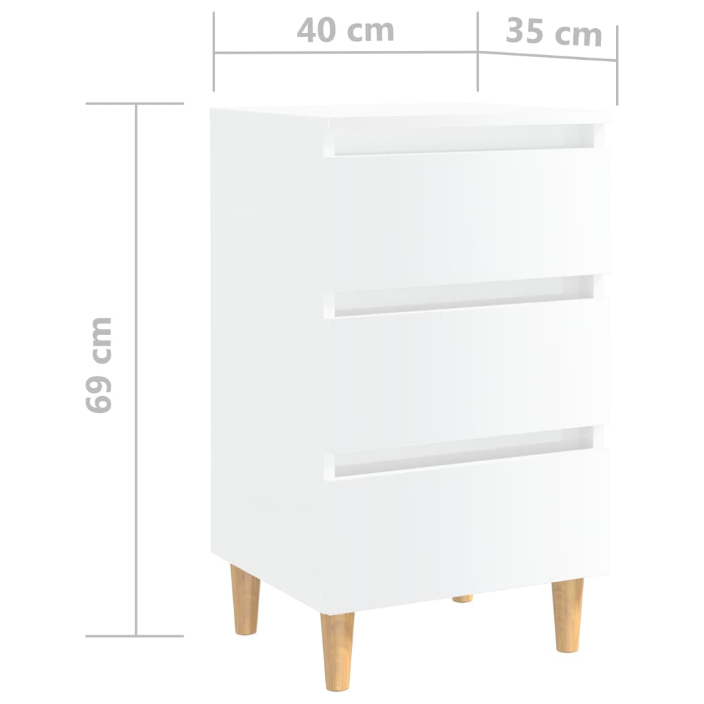 Bedside tables with wooden legs 2pcs 40x35x69cm glossy white