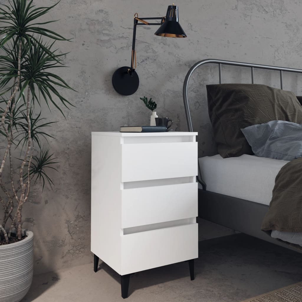 Bedside table with metal legs 40x35x69 cm white