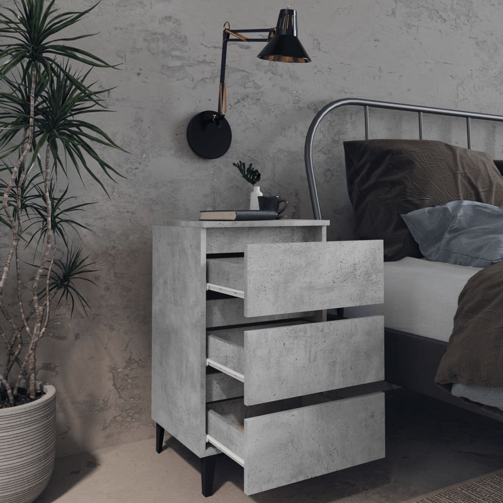 Bedside table with metal legs 40x35x69 cm cement grey
