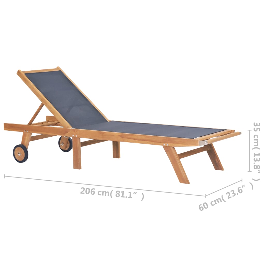 Folding sun loungers with wheels 2 pcs solid teak/textilene