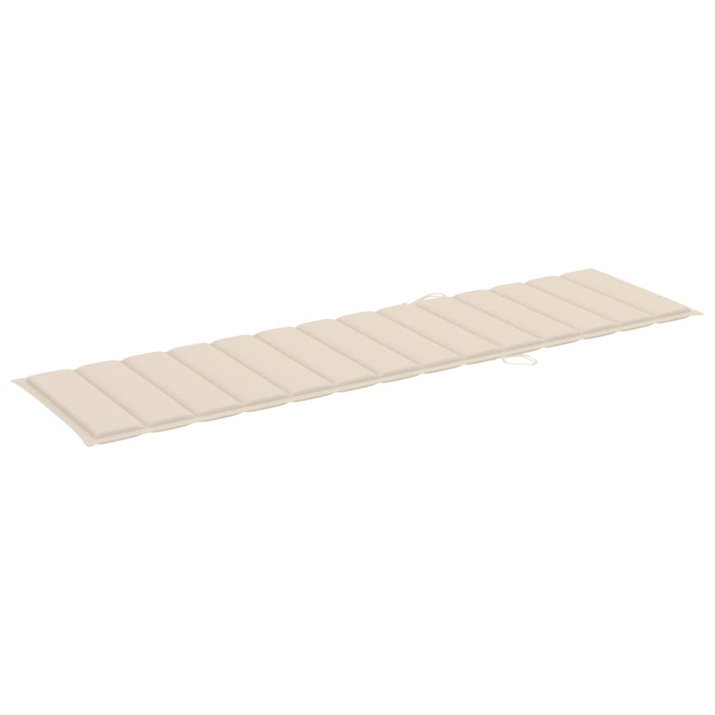 2 pcs sun loungers with cream coloured cushions in solid teak