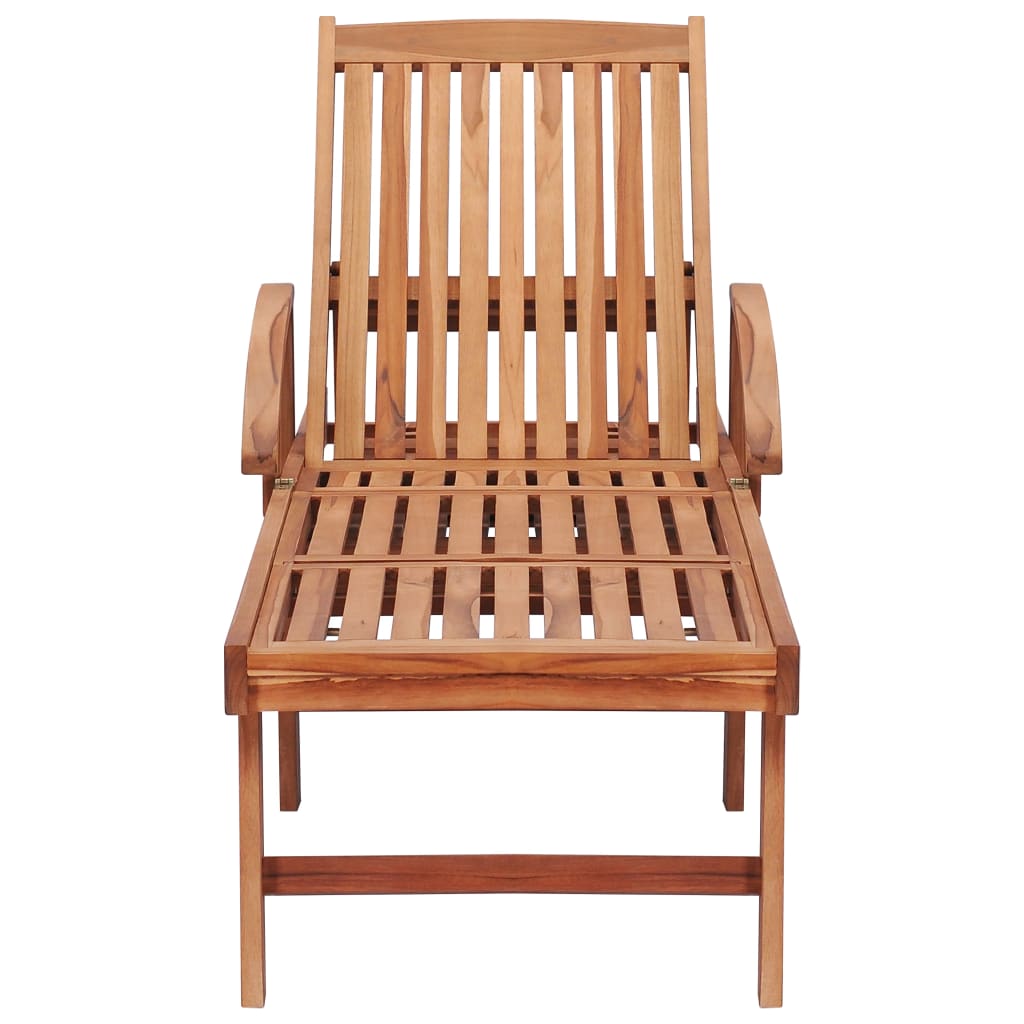 2 pcs sun loungers with beige cushions in solid teak