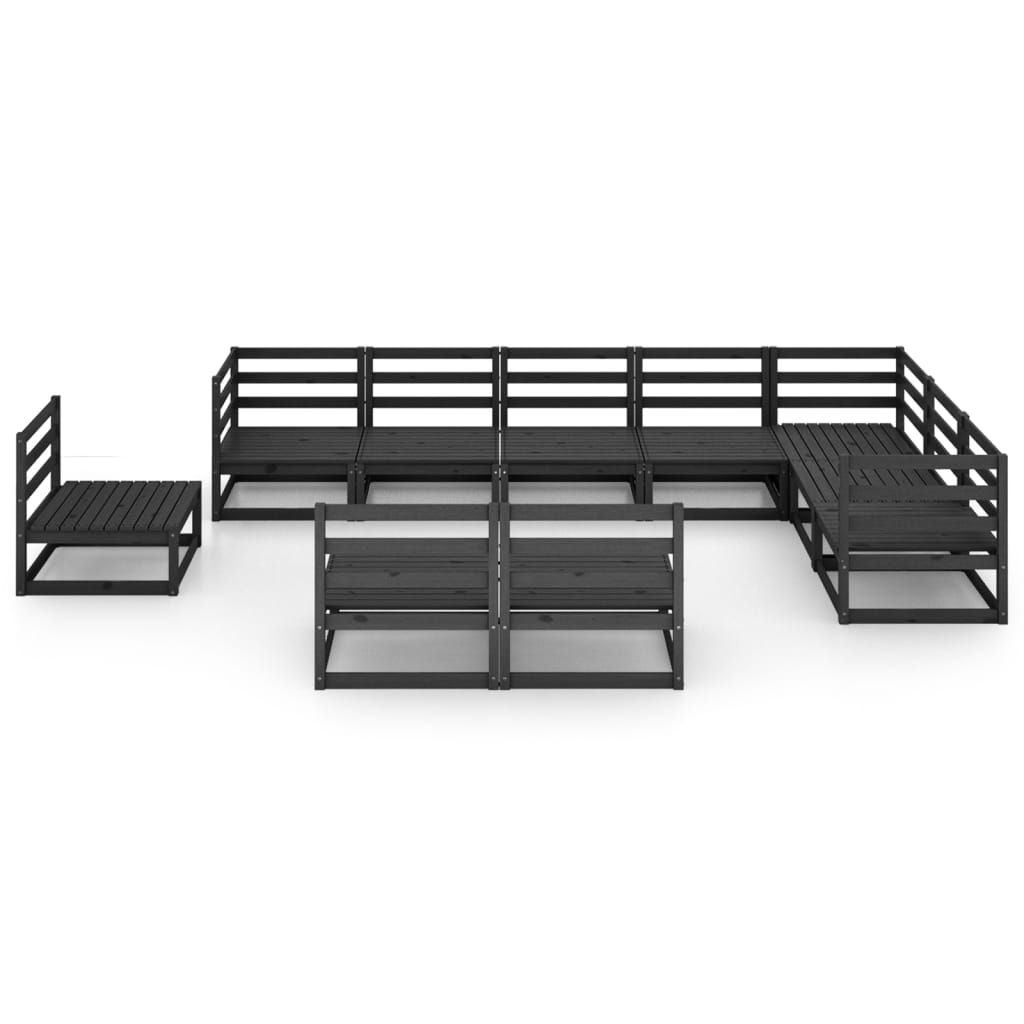 10 pcs conjunto lounge de jardim pinho maciço preto