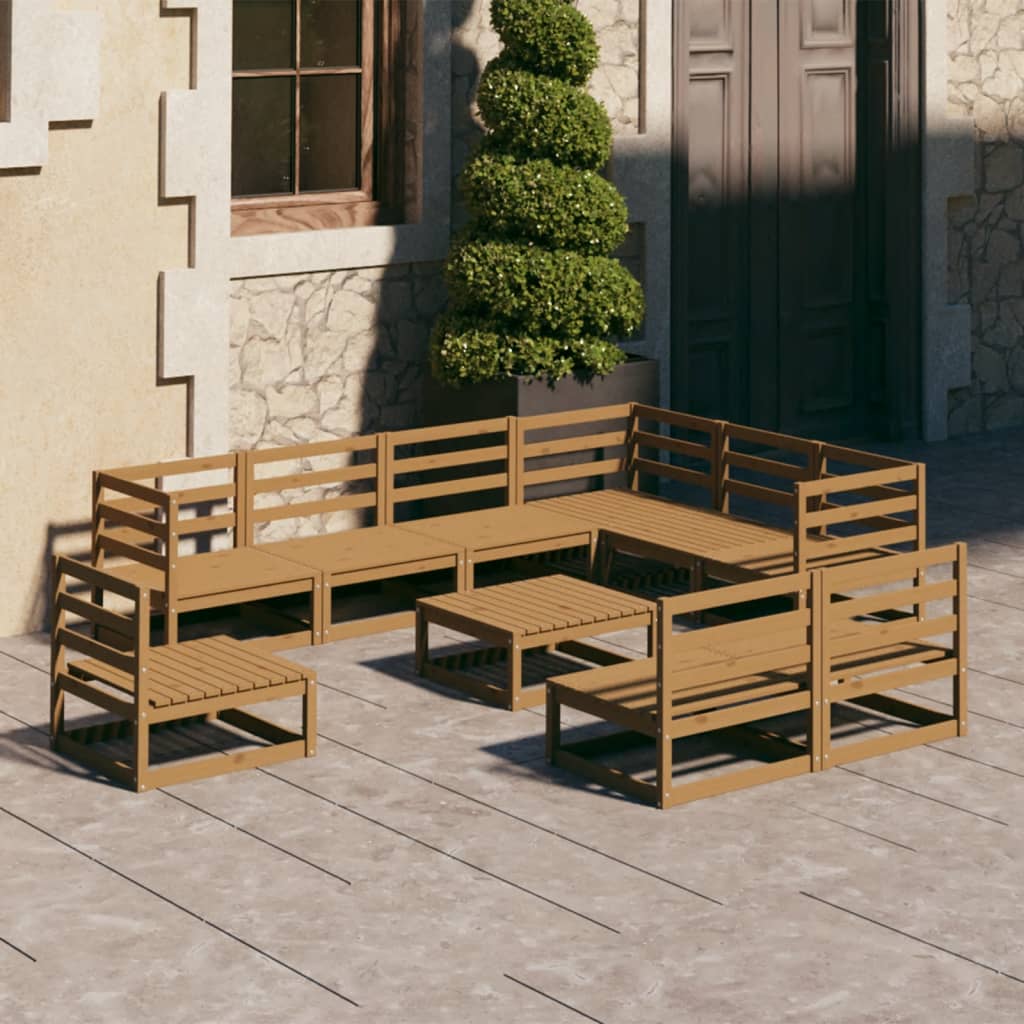 10 pcs conjunto lounge de jardim pinho sólido castanho mel