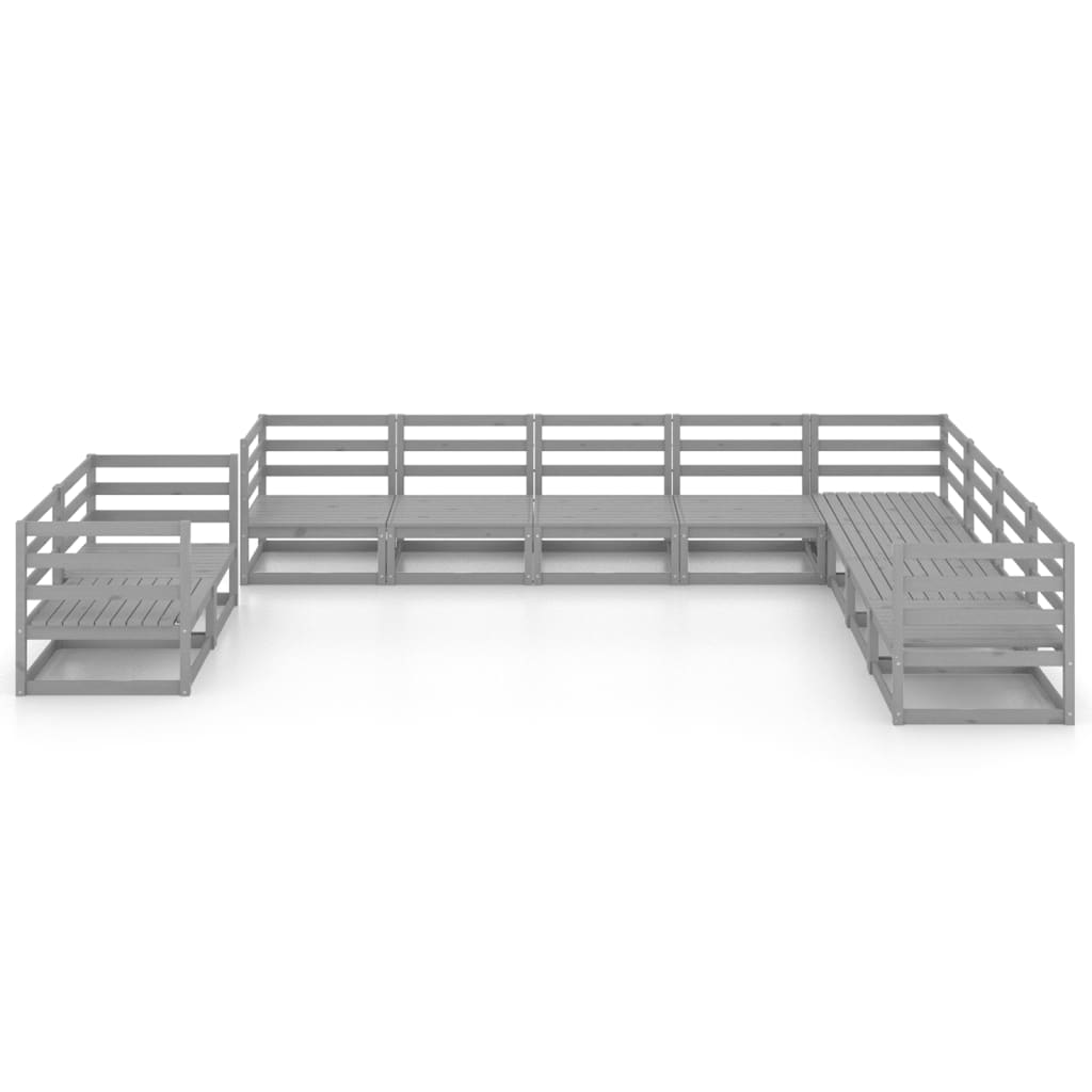10 pcs conjunto lounge de jardim pinho maciço cinzento
