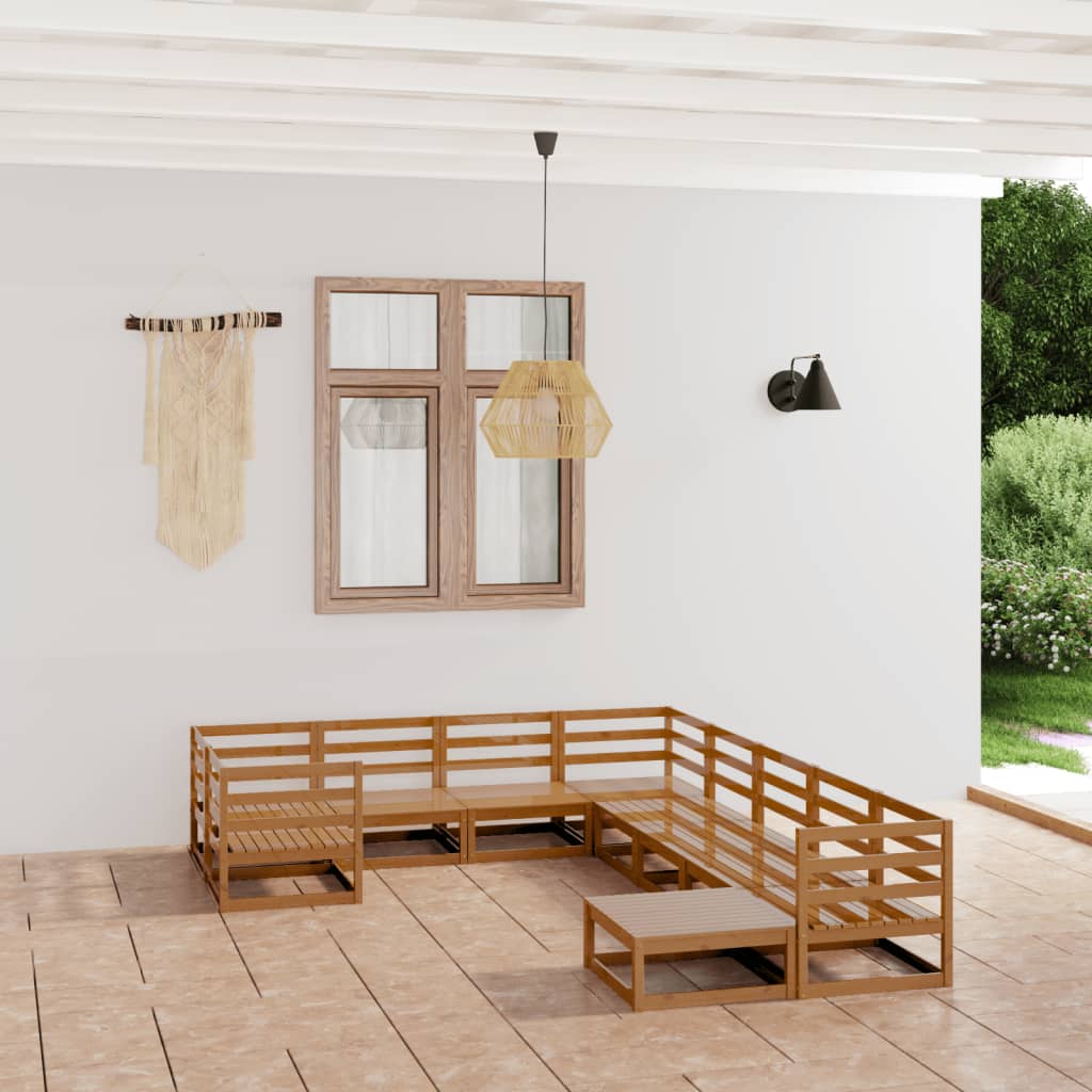 10 pcs conjunto lounge de jardim pinho maciço