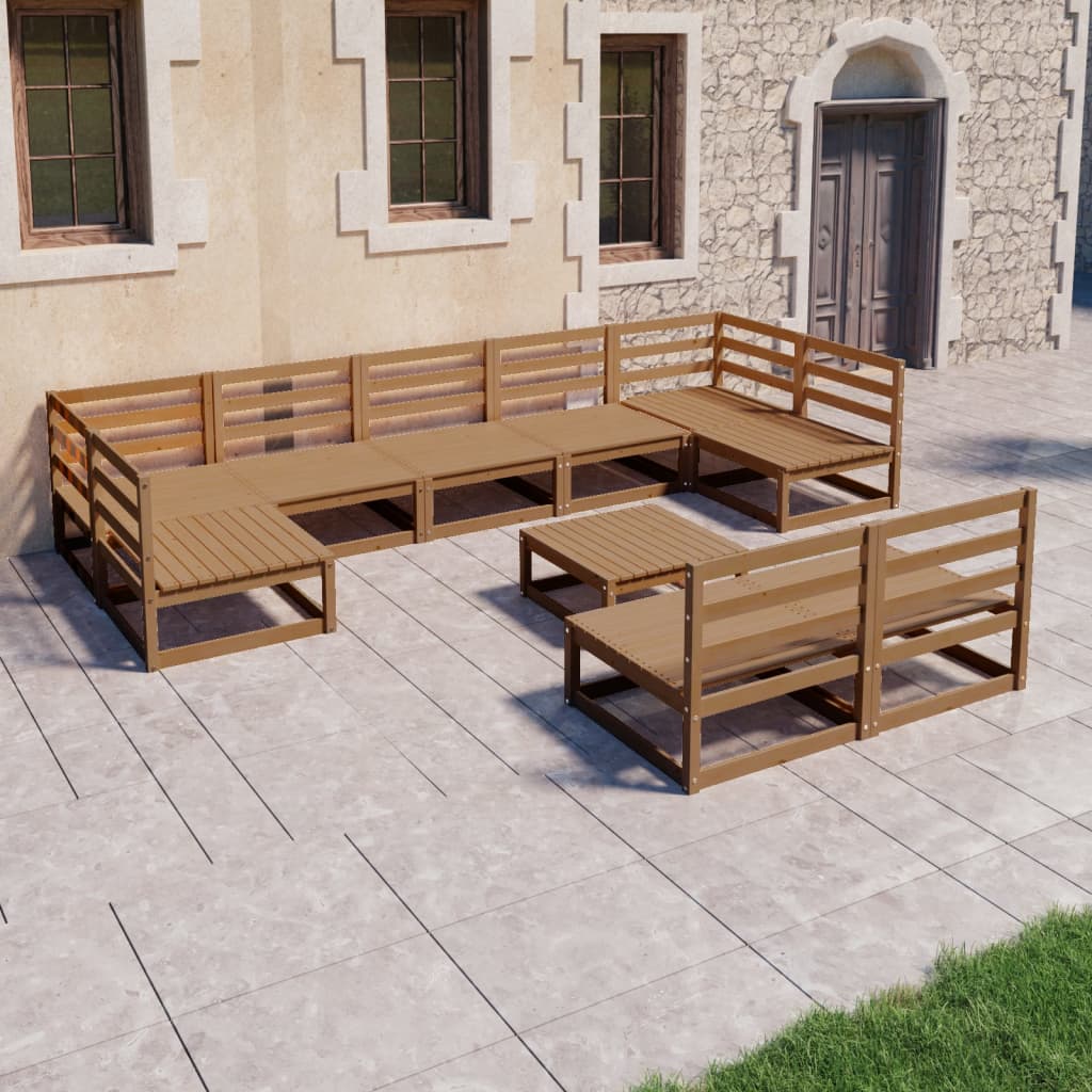 10 pcs conjunto lounge de jardim pinho maciço