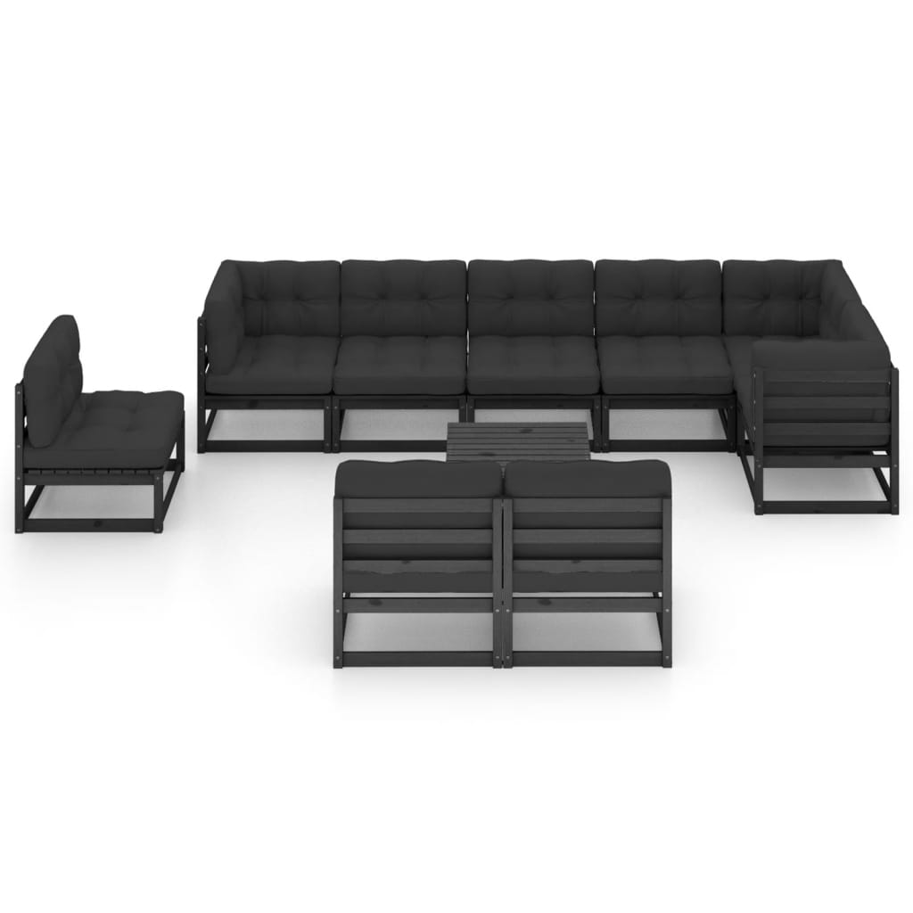 10 pcs conjunto lounge de jardim c/ almofadões pinho maciço