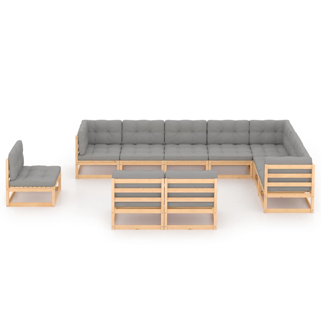 10 pcs conjunto lounge de jardim c/ almofadões pinho maciço