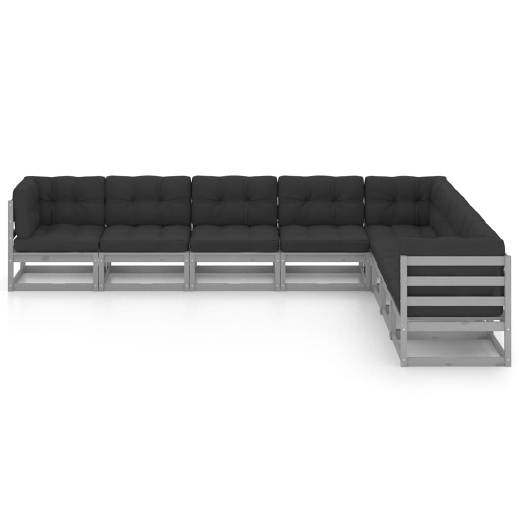 8 pcs conjunto lounge de jardim + almofadões pinho maciço cinza
