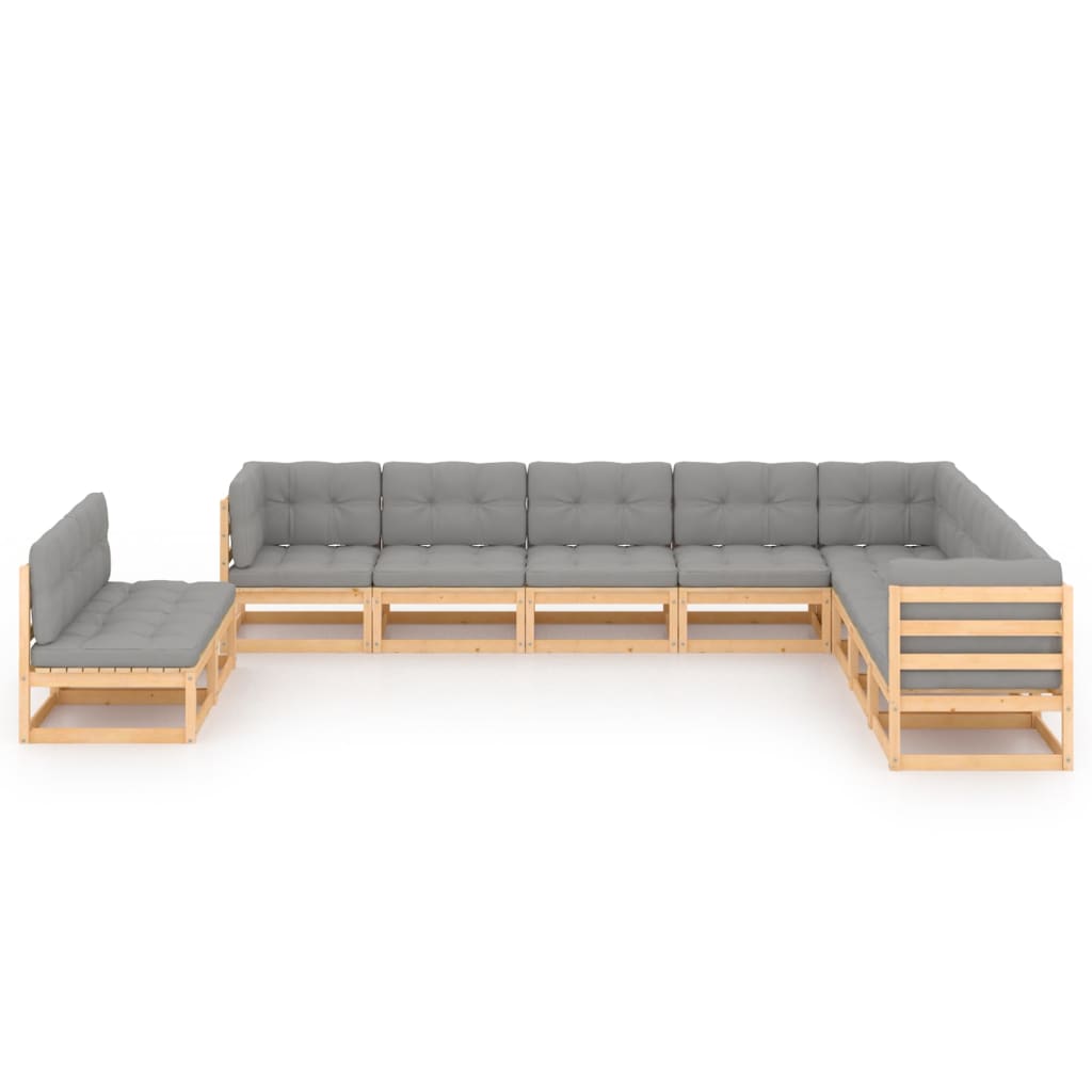 10 pcs conjunto lounge de jardim c/ almofadões pinho maciço