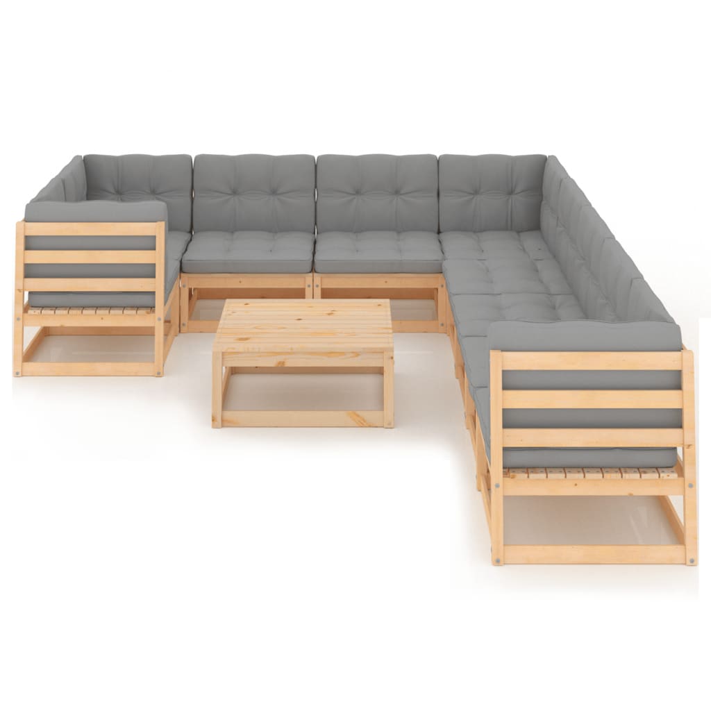 10 pcs conjunto lounge de jardim c/ almofadões pinho maciço