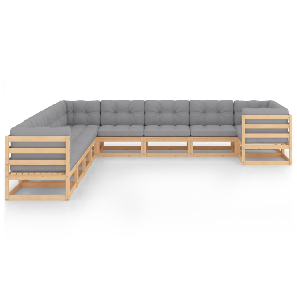 10 pcs conjunto lounge de jardim c/ almofadões pinho maciço