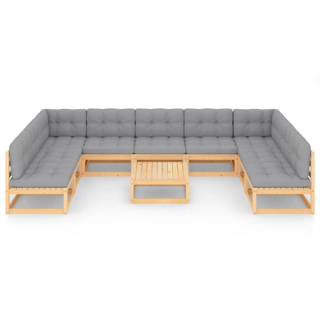 10 pcs conjunto lounge de jardim c/ almofadões pinho maciço