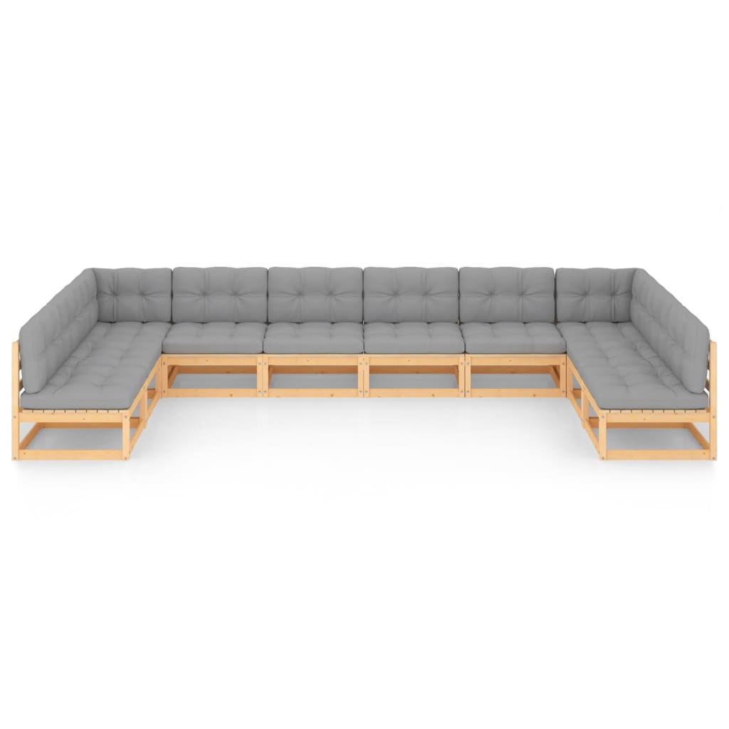 10 pcs conjunto lounge de jardim c/ almofadões pinho maciço