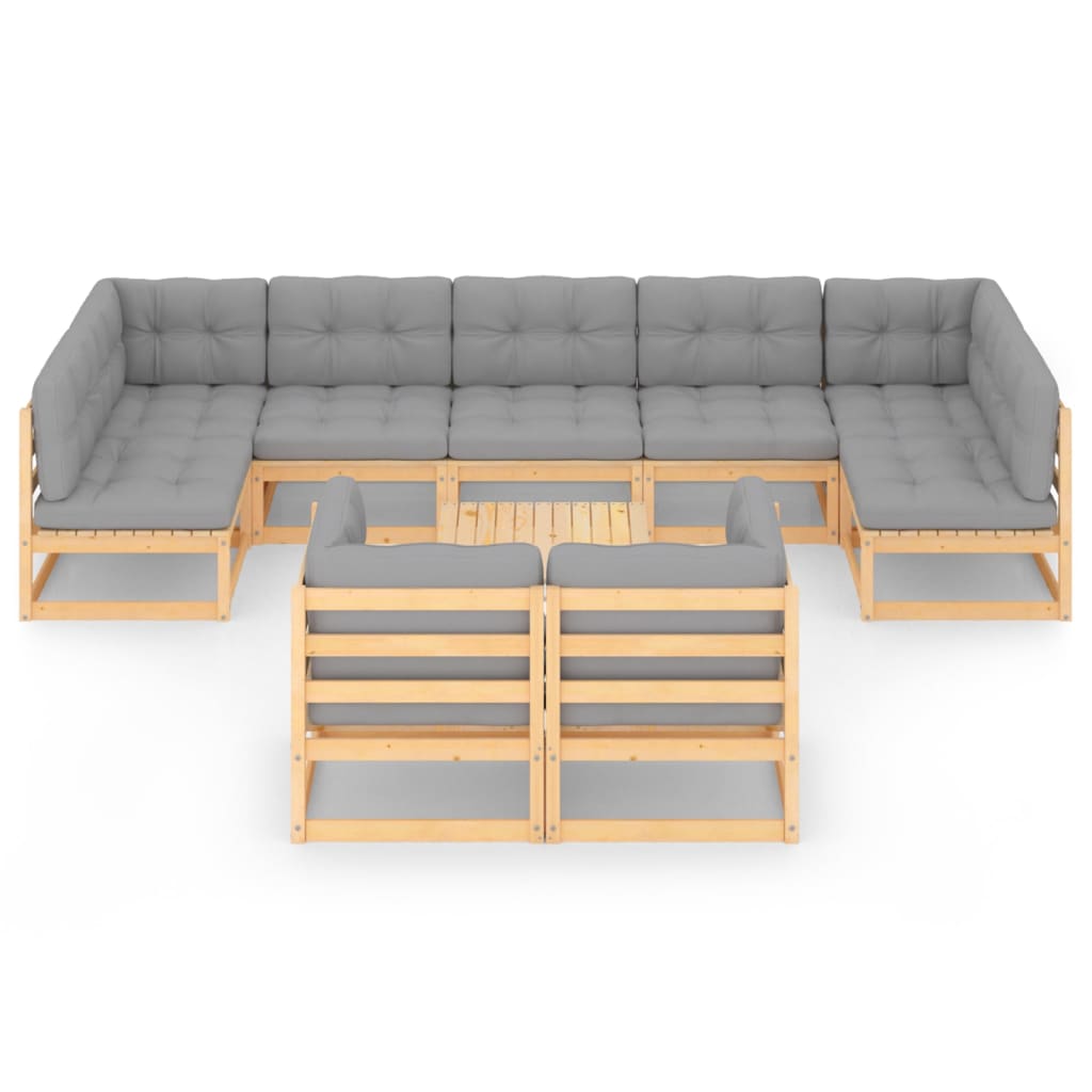 10 pcs conjunto lounge de jardim c/ almofadões pinho maciço
