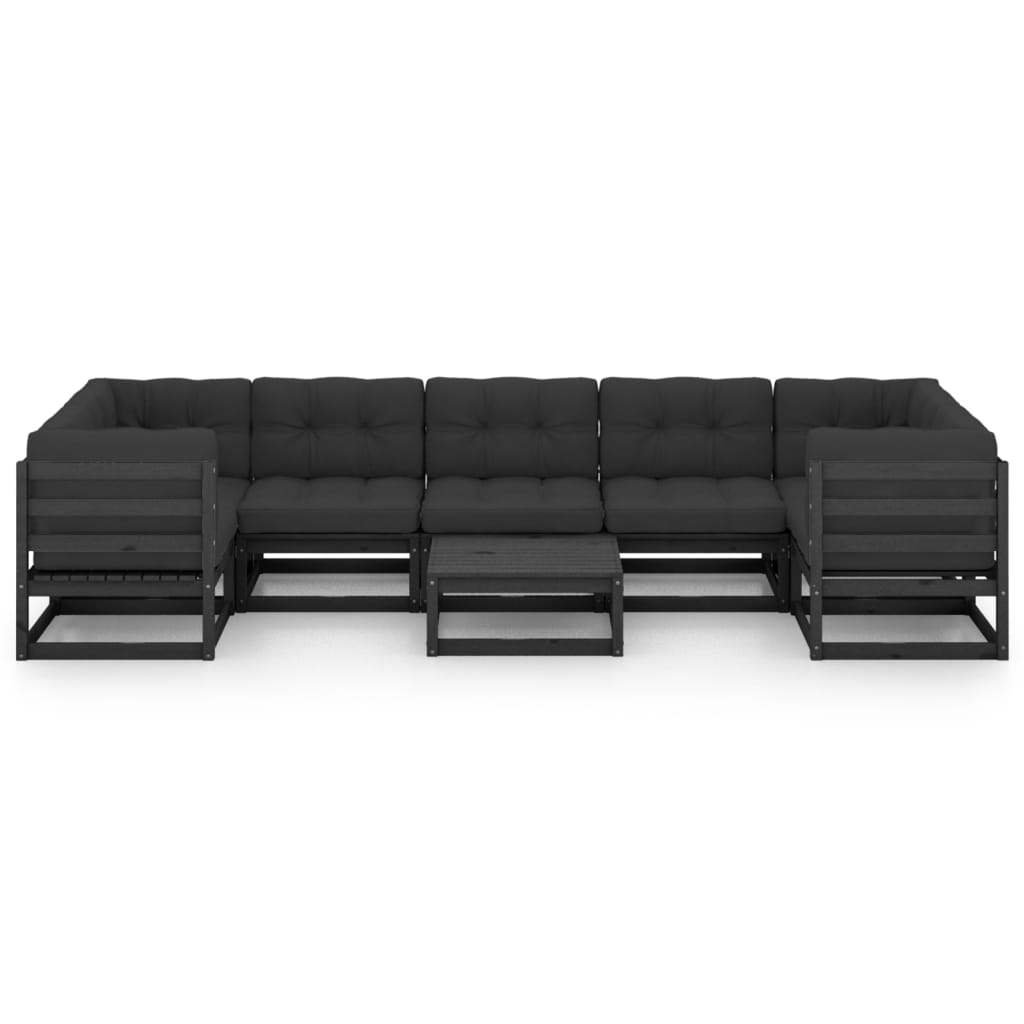 8 pcs conjunto longue jardim c/ almofadões pinho maciço preto