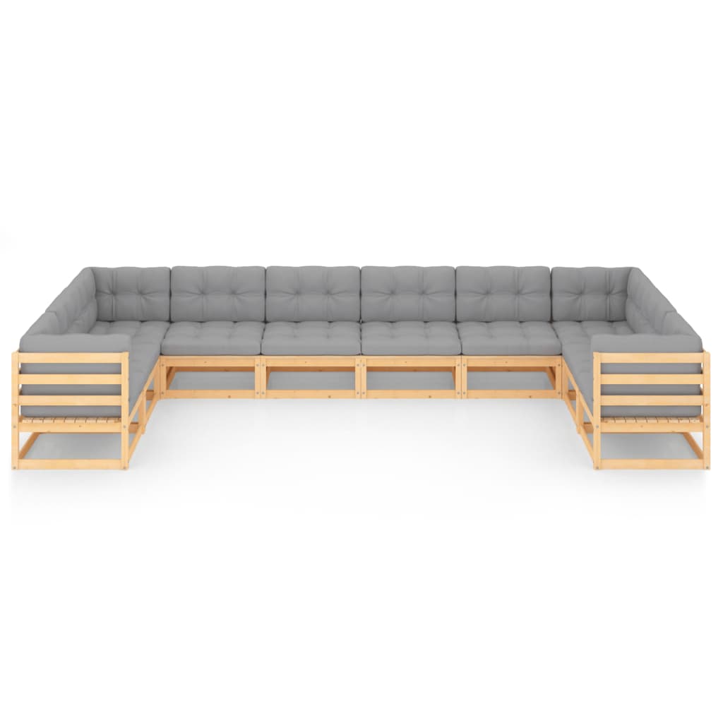 10 pcs conjunto lounge de jardim c/ almofadões pinho maciço