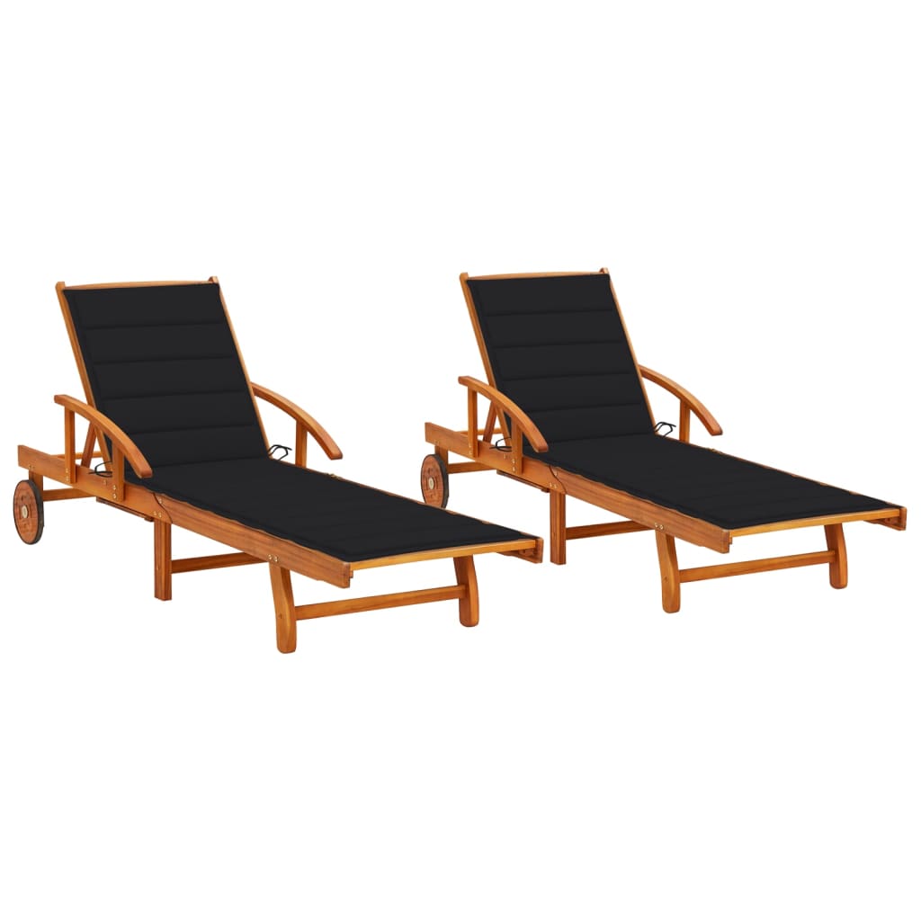 Sun loungers with cushions 2 pcs solid acacia wood