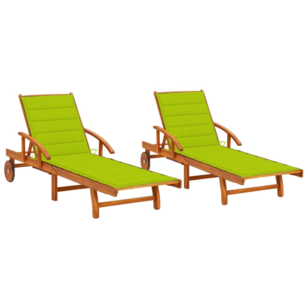 Sun loungers with cushions 2 pcs solid acacia wood