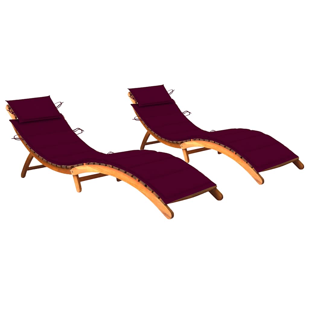 Sun loungers with cushions 2 pcs solid acacia wood