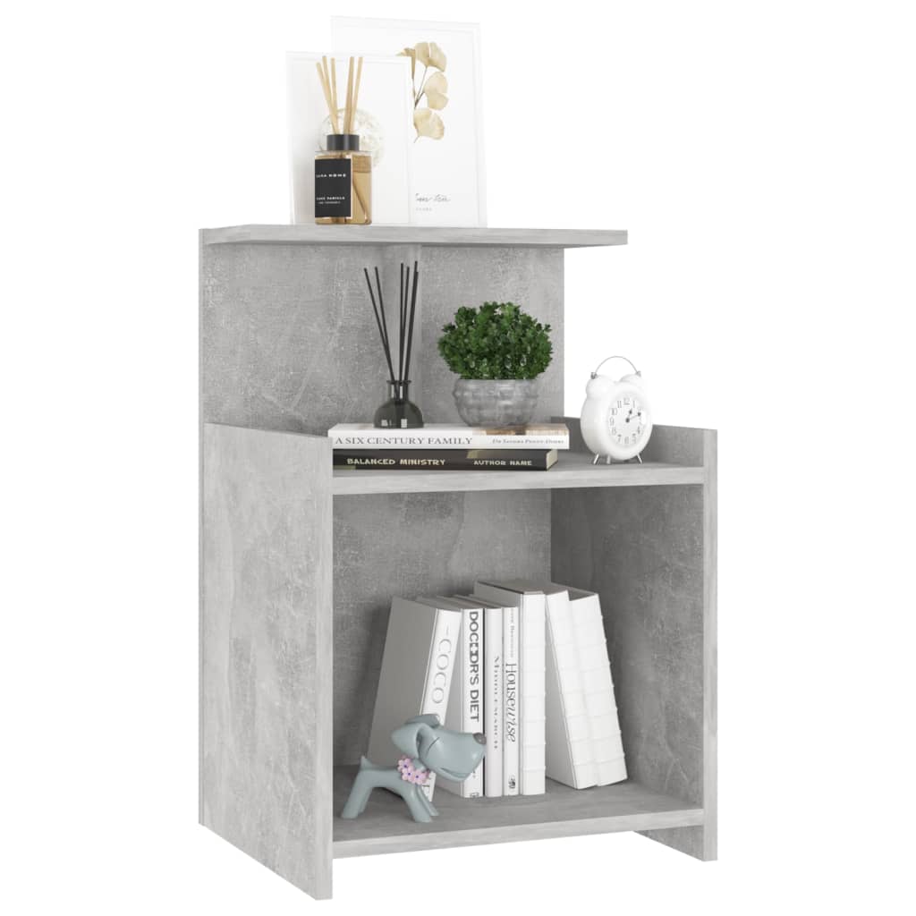 Bedside table made of wood in cement grey