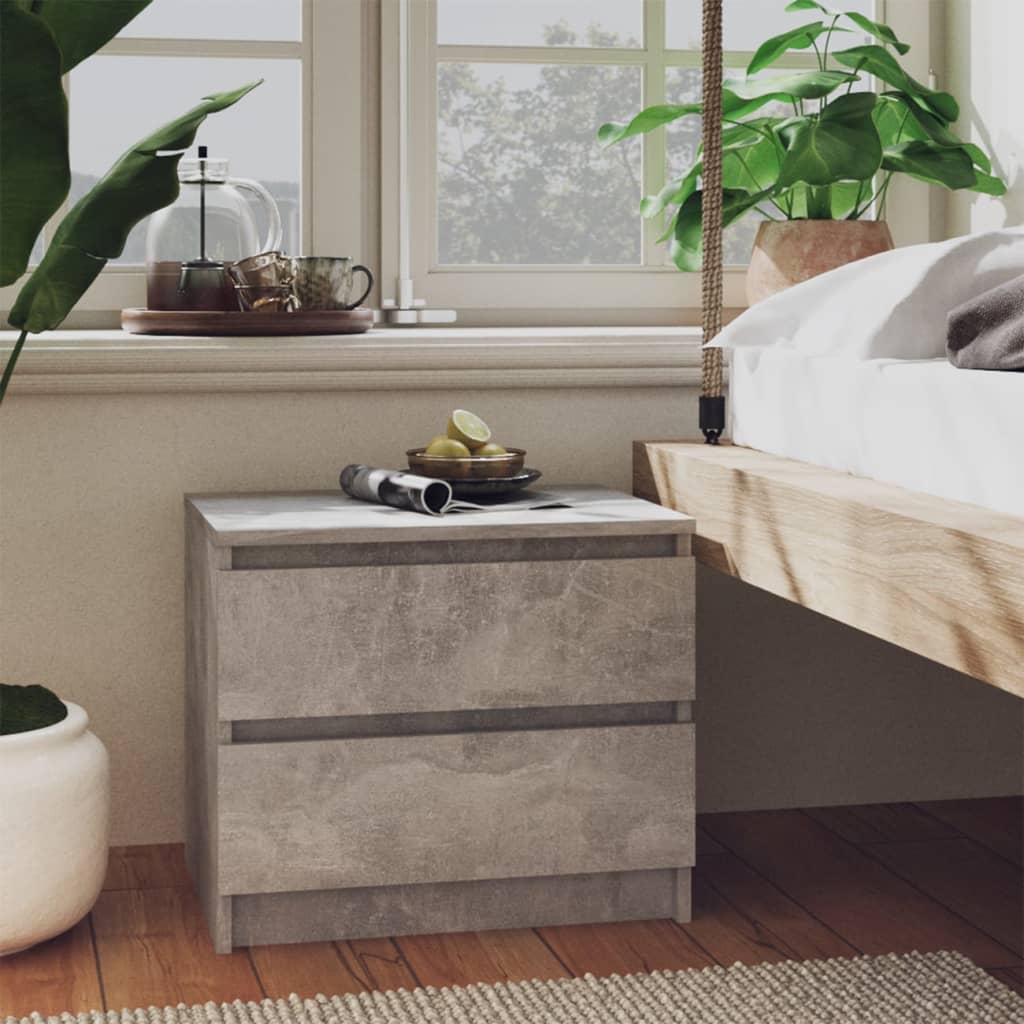 Bedside table made of wood in cement grey