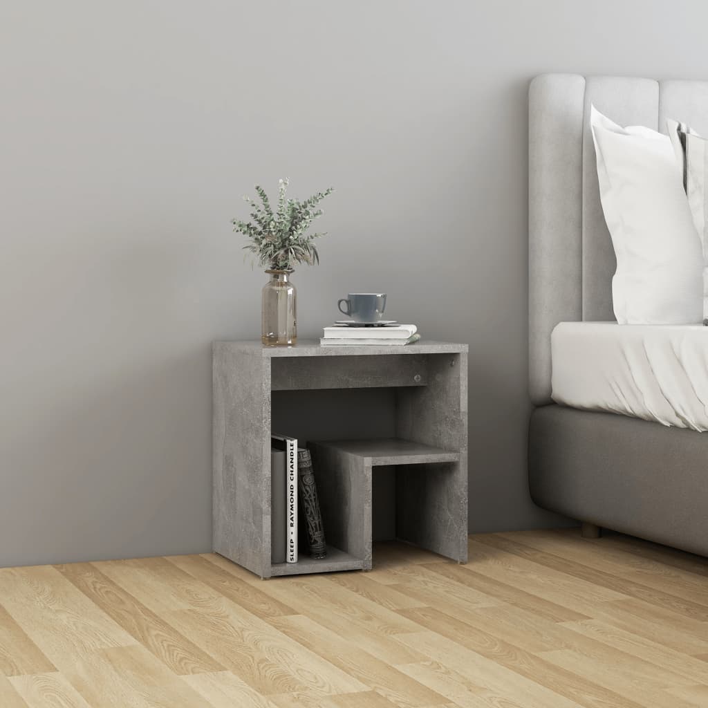Bedside table made of wood in cement grey