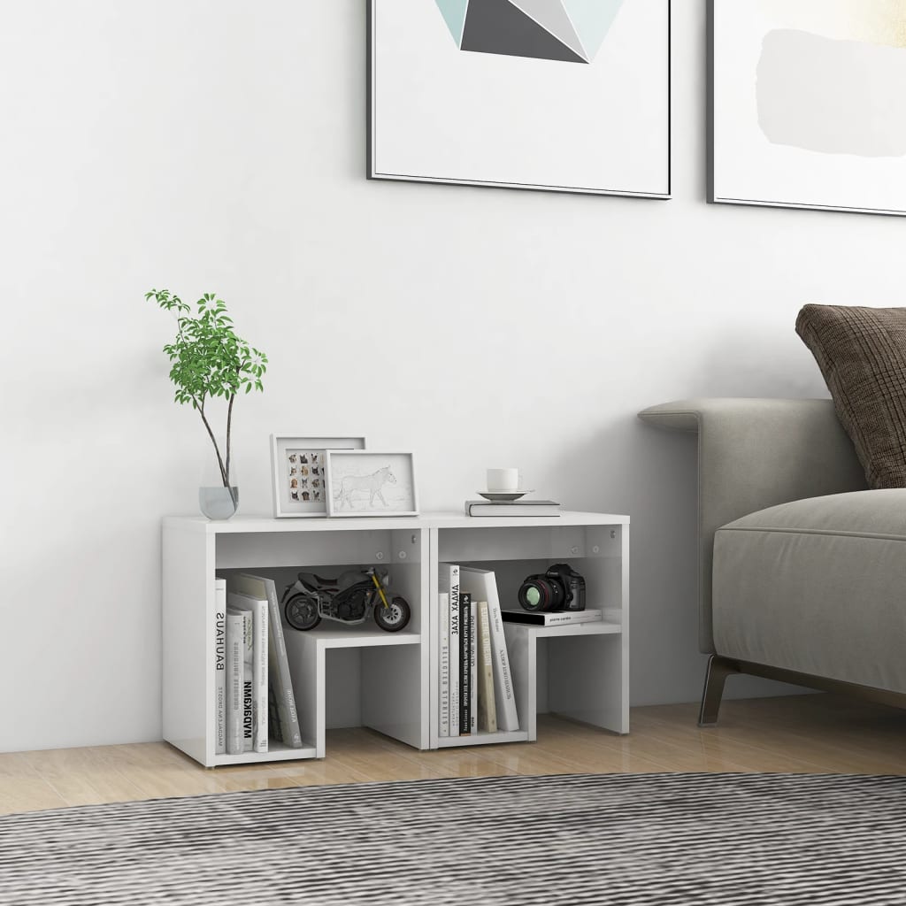 Bedside tables 2 pcs wood derivatives white glossy