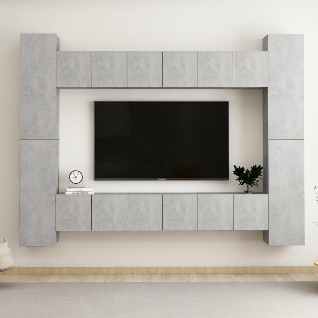 10 pcs cement grey plywood TV furniture set