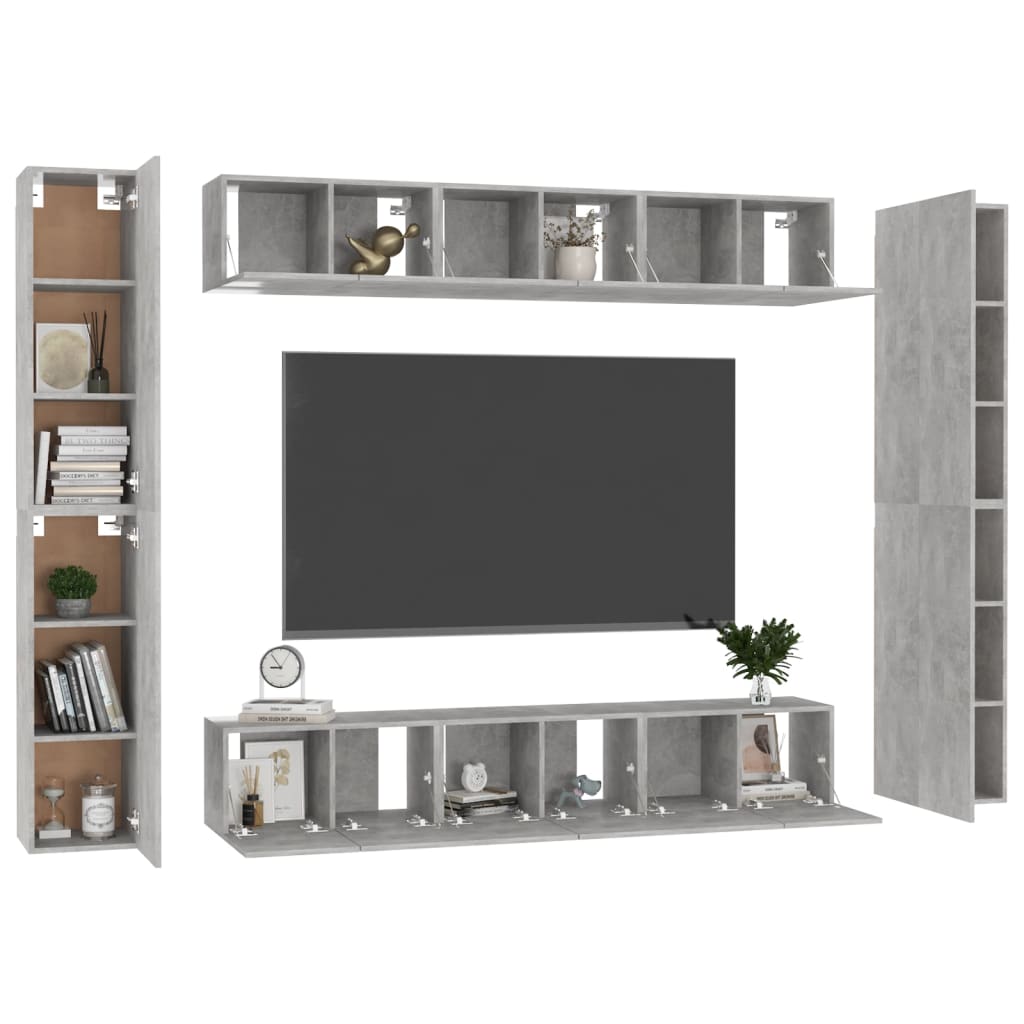 10 pcs cement grey plywood TV furniture set