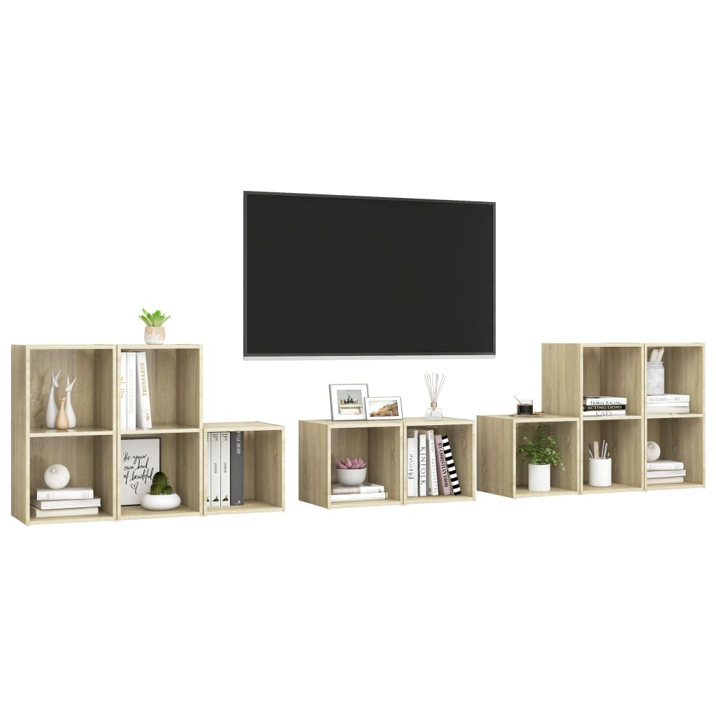 8 pcs conjunto móveis de TV derivados madeira carvalho sonoma
