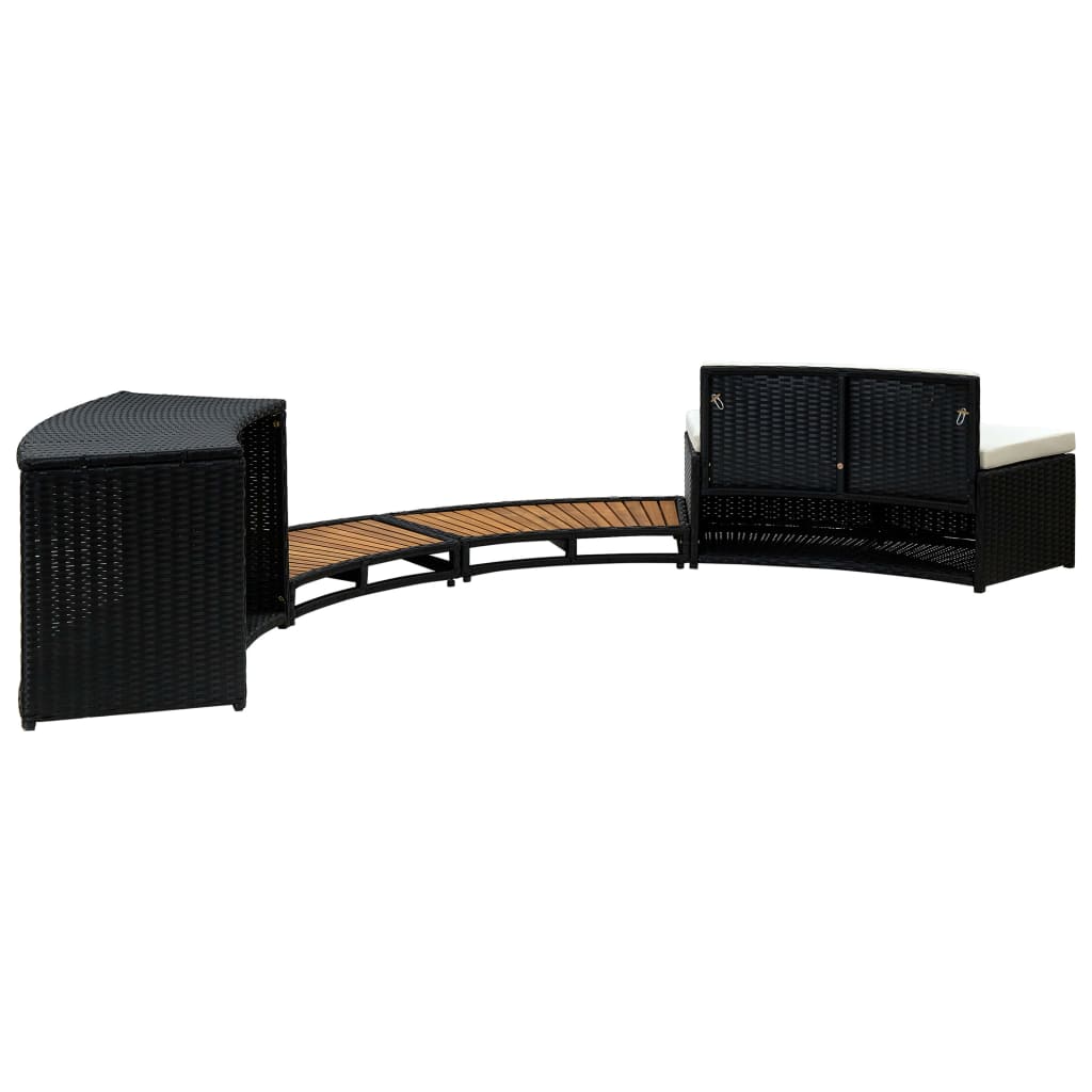 Black PE wicker and solid acacia wood spa surround