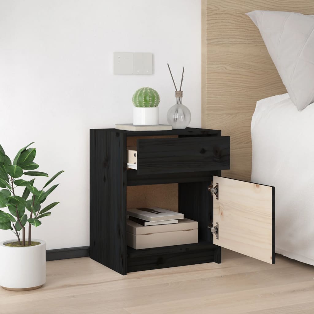 Bedside tables 2 pcs 40x31x50 cm solid pine black