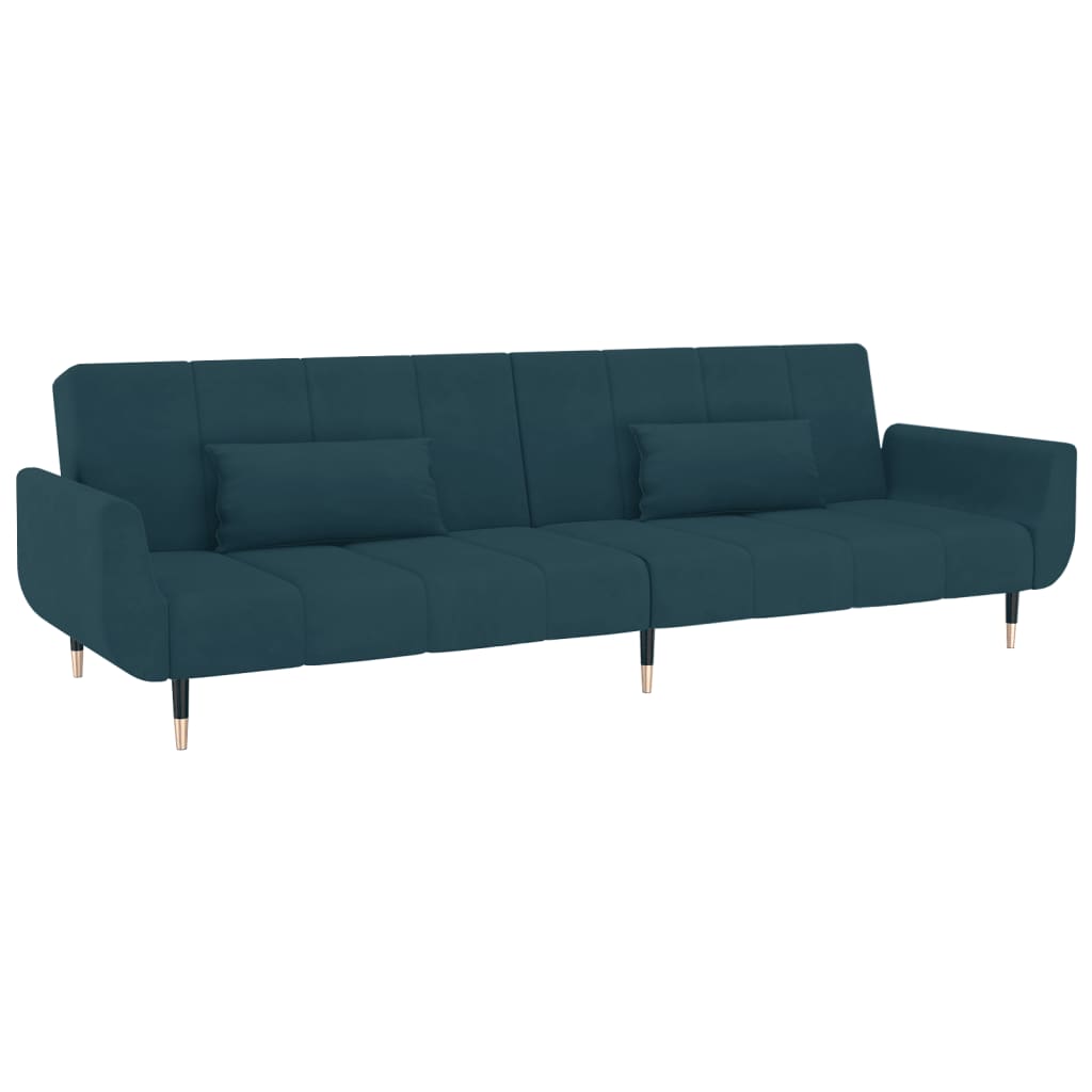 Sofá-cama 2 lugares com duas almofadas veludo azul