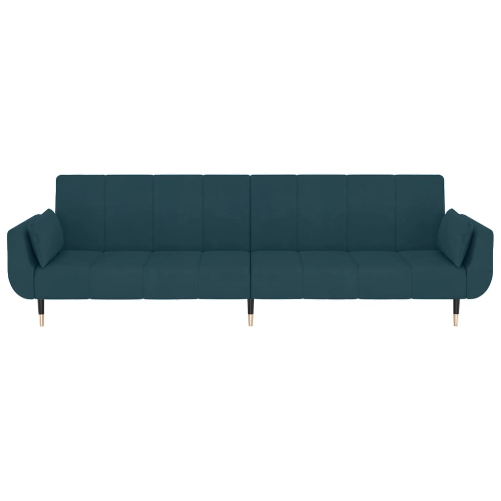 Sofá-cama 2 lugares com duas almofadas veludo azul