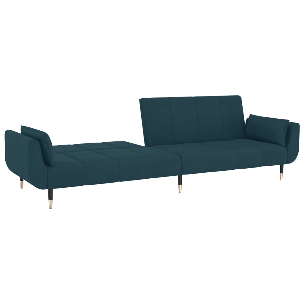 Sofá-cama 2 lugares com duas almofadas veludo azul