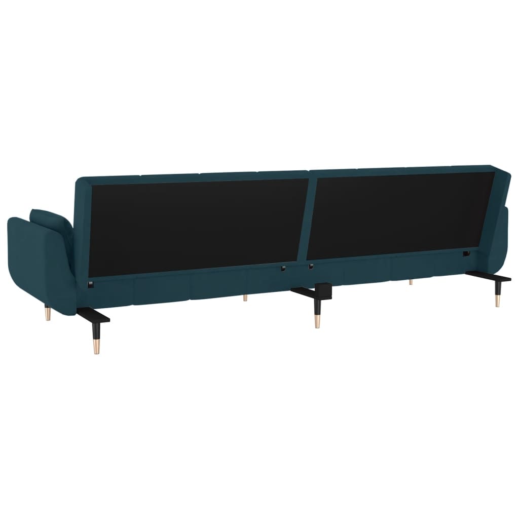 Sofá-cama 2 lugares com duas almofadas veludo azul