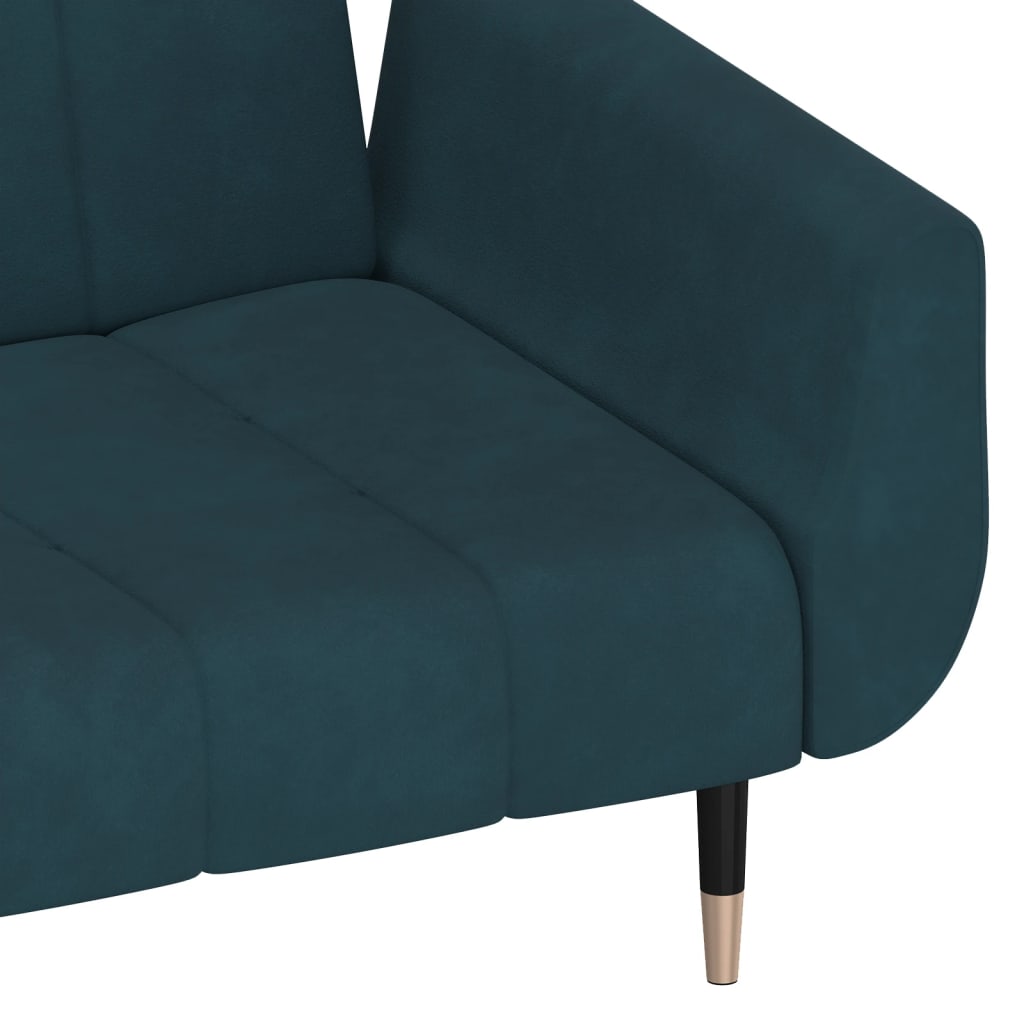 Sofá-cama 2 lugares com duas almofadas veludo azul