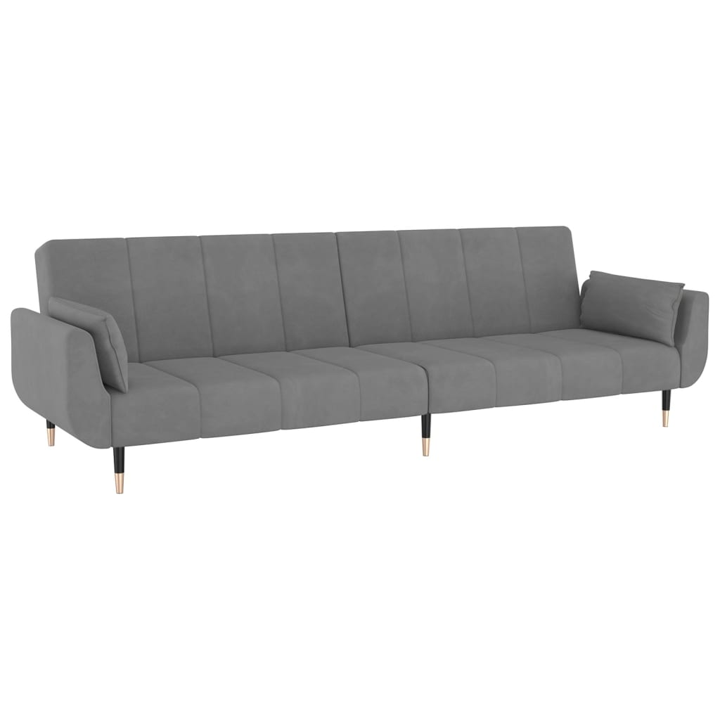 Sofá-cama 2 lugares com duas almofadas veludo cinzento-claro