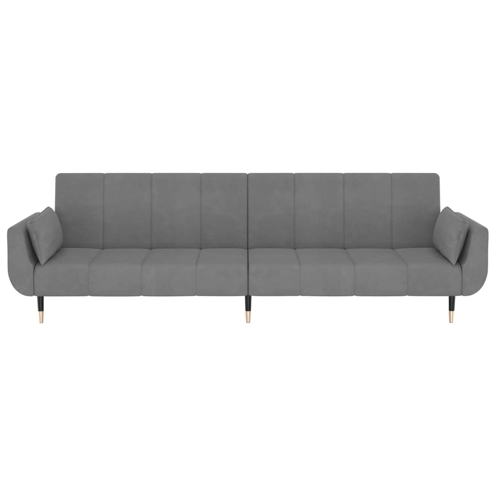 Sofá-cama 2 lugares com duas almofadas veludo cinzento-claro