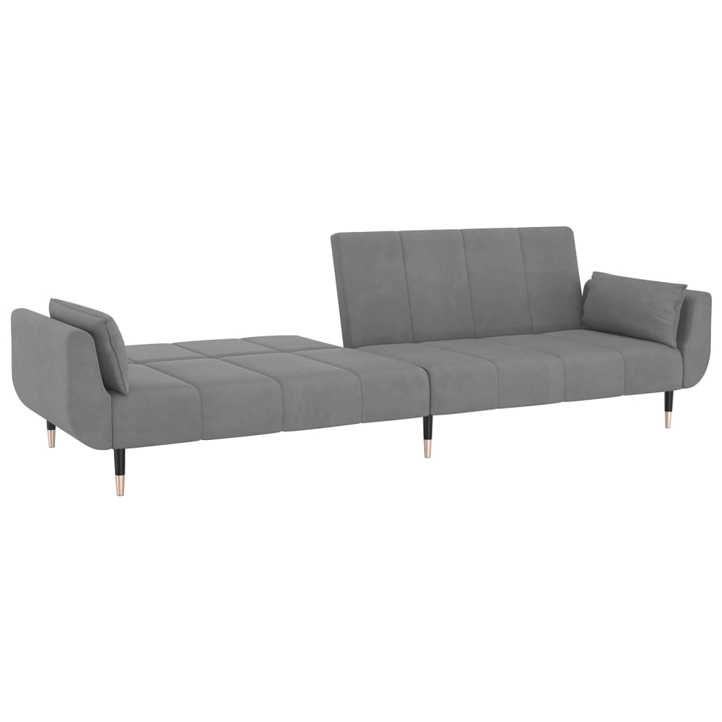 Sofá-cama 2 lugares com duas almofadas veludo cinzento-claro