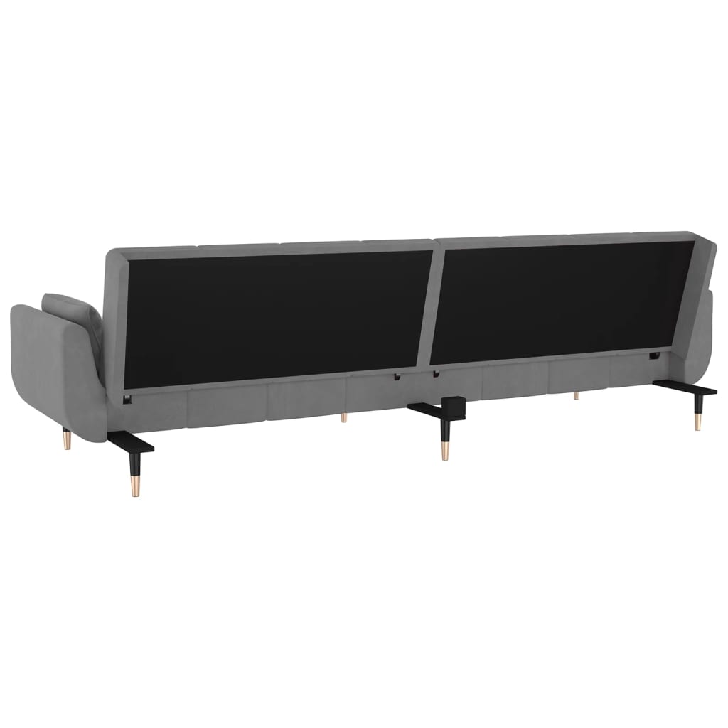 Sofá-cama 2 lugares com duas almofadas veludo cinzento-claro