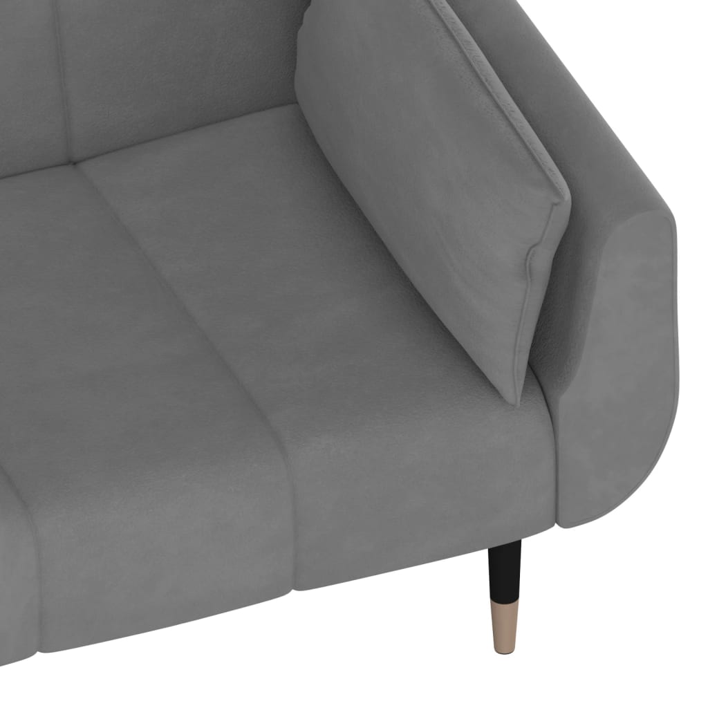 Sofá-cama 2 lugares com duas almofadas veludo cinzento-claro